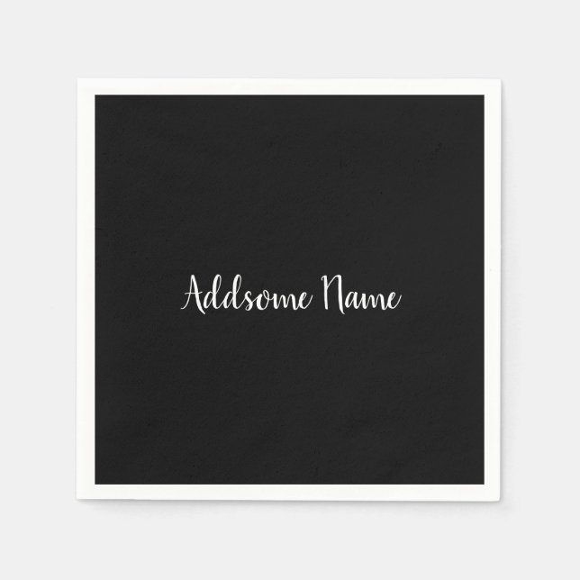 Servilleta De Papel Solid Color Modern Basic Black Monogrammed Napkins (Anverso)