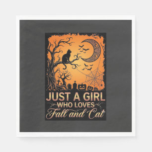 Servilleta De Papel Sólo Chica Que Ama Gato De Otoño Halloween Luna_1