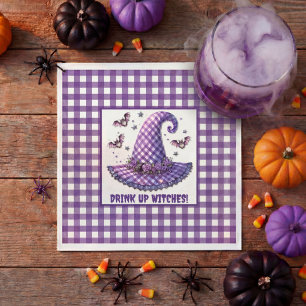 Servilleta De Papel Sombrero de Bruja de Halloween de Cuadros Morados