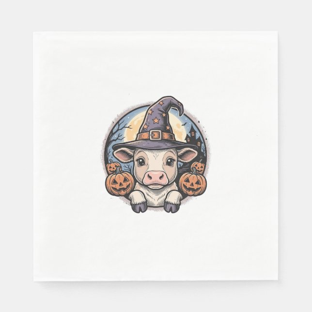 Servilleta De Papel Sombrero de bruja ternero de Halloween lindo graba (Anverso)