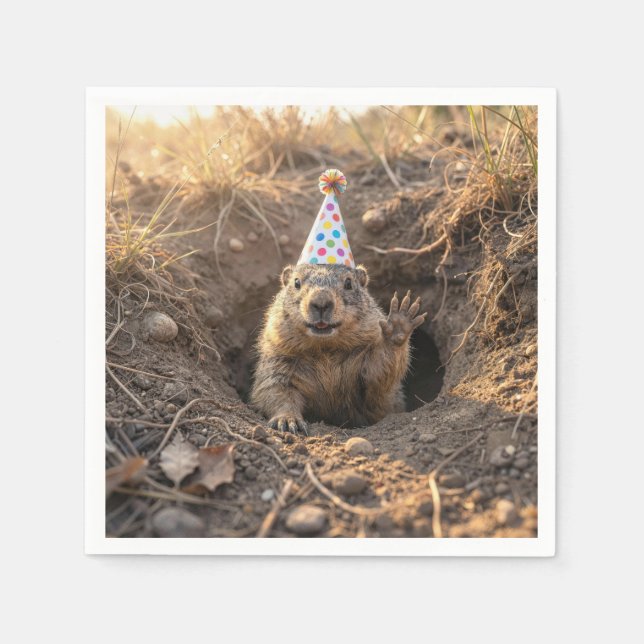 Servilleta De Papel Sombrero de cumpleaños de marmota (Anverso)