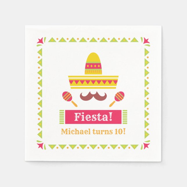 Servilleta De Papel Sombrero Mustache Maracas Fiesta Napkins (Anverso)