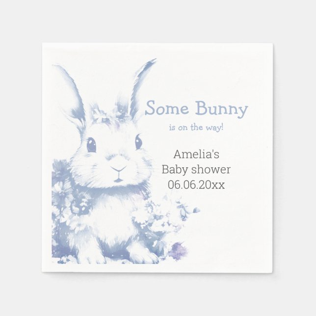 Servilleta De Papel Some Bunny is coming Blue Baby Shower  (Anverso)