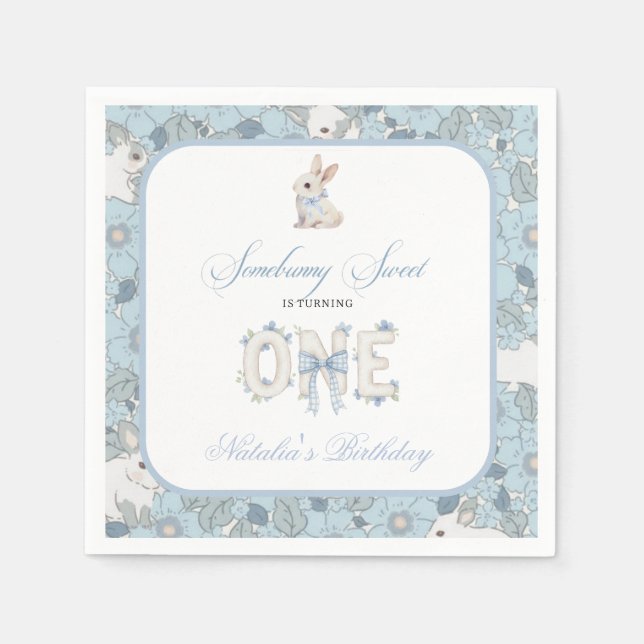 Servilleta De Papel Somebunny Sweet 1st Birthday Spring Floral Invitat (Anverso)