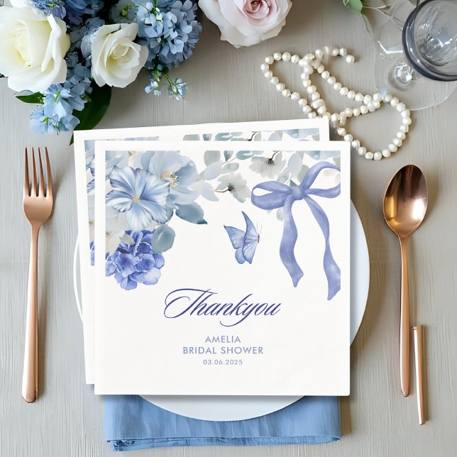 Servilleta De Papel Something blue blue and white floral bridal shower (Subido por el creador)