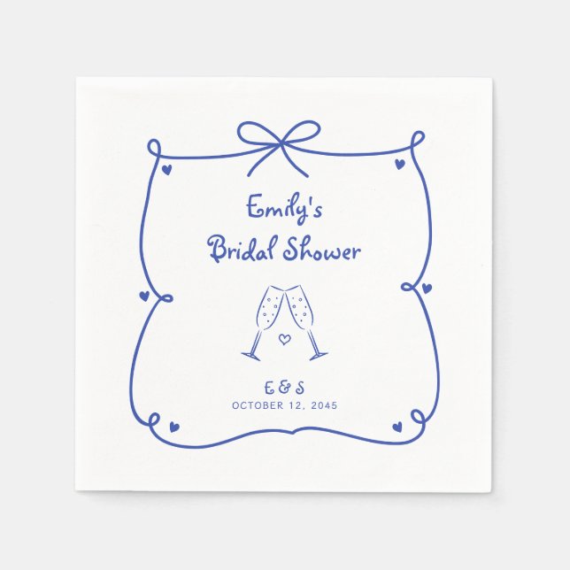Servilleta De Papel Something Blue Whimsical Hand Drawn Bridal Shower (Anverso)