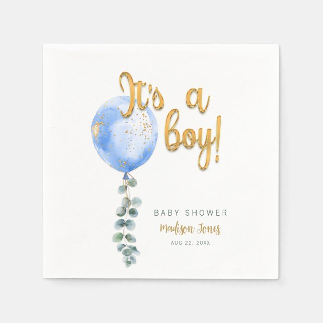 Servilleta De Papel Son las toallas Baby Shower de un niño globo azul (Anverso)