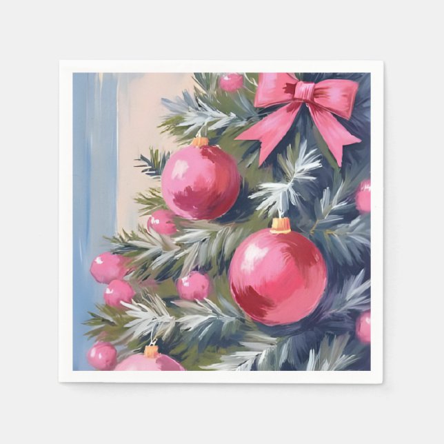 Servilleta De Papel Soñando con una Navidad Rosa | Acuarela Alegre (Anverso)
