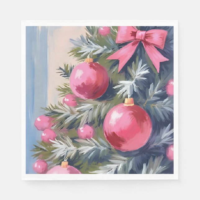 Servilleta De Papel Soñando con una Navidad Rosa | Alegre Acuarela (Anverso)