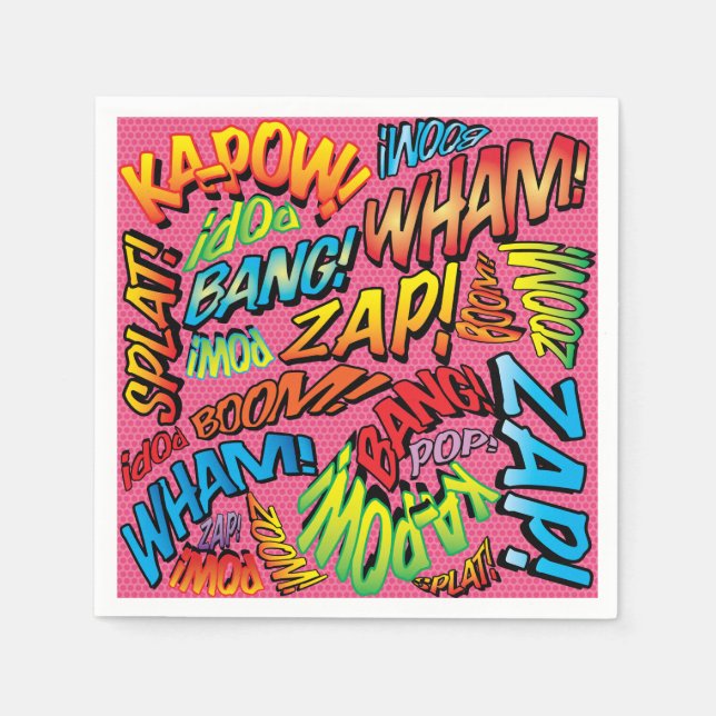 Servilleta De Papel Sonidos de cómics divertidos retro (Anverso)