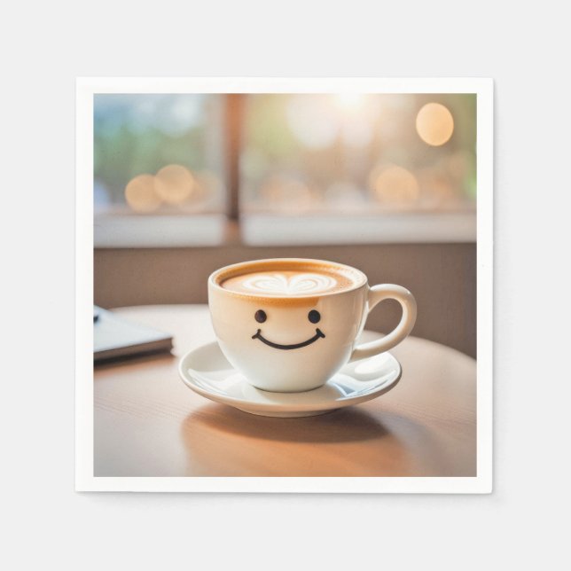 Servilleta De Papel Sonriente Latte por ventana soleada (Anverso)