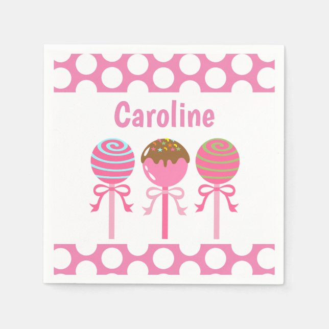 Servilleta De Papel Sopas Fiestas personalizadas Yummy Pops rosados (Anverso)