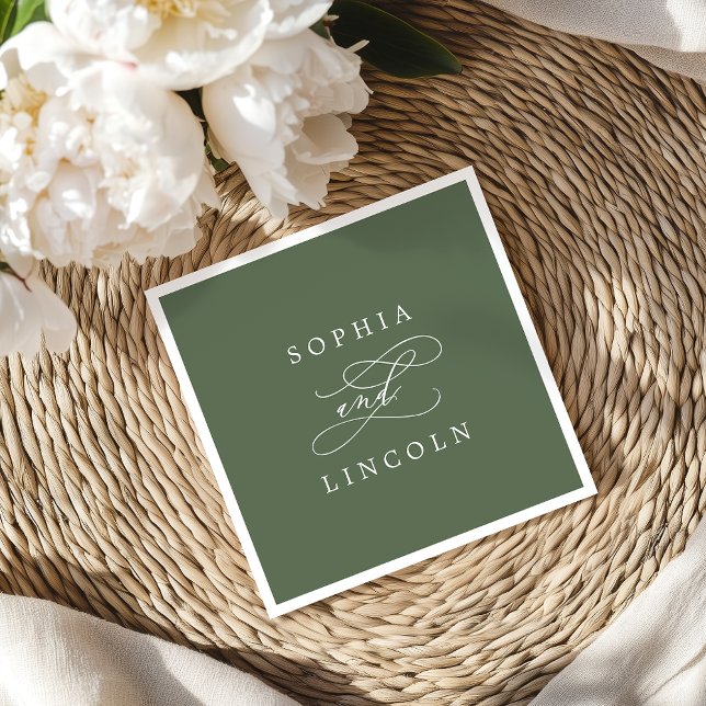 Servilleta De Papel SOPHIA Rústico Boda Verde de Oliva de Woodland (SOPHIA Rustic Woodland Olive Green Wedding Napkins)