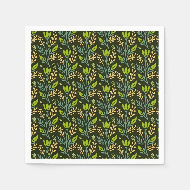 Servilleta De Papel Sophisticated blue & beige floral pattern design  (Anverso)