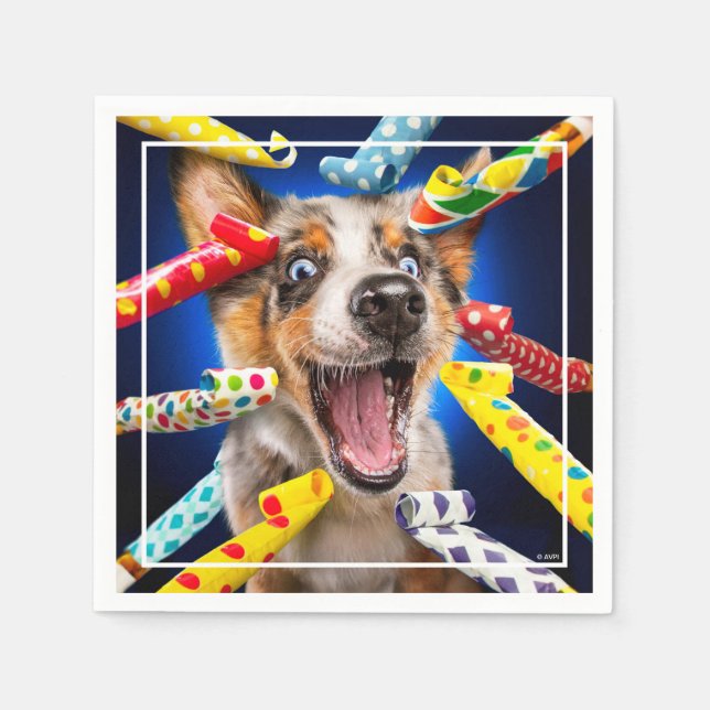 Servilleta De Papel Sopladores de fiesta de perro feliz (Anverso)
