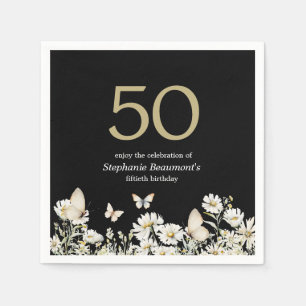 Servilleta De Papel Sorpresa de cumpleaños 50 de mujer con flor silves