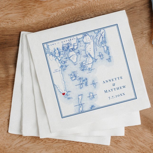 Servilleta De Papel Southport Boothbay Maine Map Elegant Wedding (Subido por el creador)