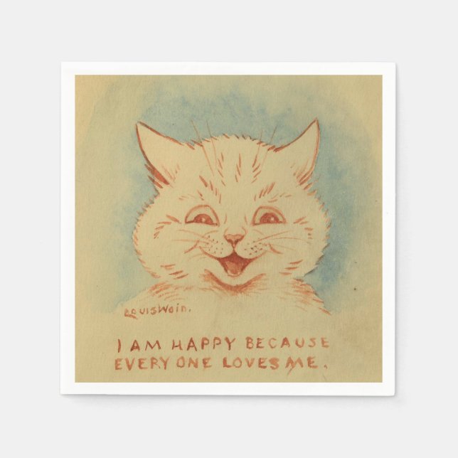 Servilleta De Papel Soy Feliz Porque Todos Me Aman (Gato Sonriente) (Anverso)