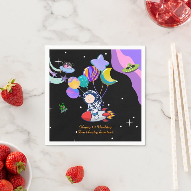 Servilleta De Papel Space Birthday Party Napkin | Galaxy Theme Decor (In situ)