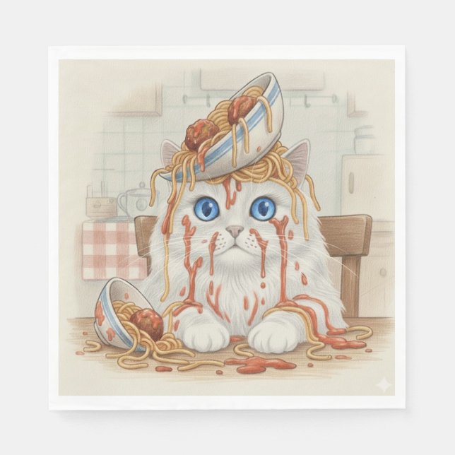 Servilleta De Papel Spaghetti Kitty, Blanco, Servilletas (Anverso)