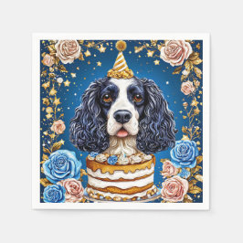 Servilleta De Papel Spaniel celebrando cumpleaños con pastel