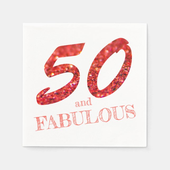 Servilleta De Papel Sparkle Fabulous 50th Birthday Coral Purpurina (Anverso)