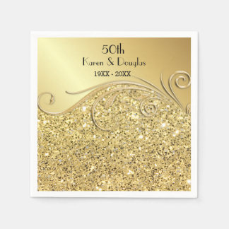 Servilleta De Papel Sparkle Golden 50° Aniversario del Boda