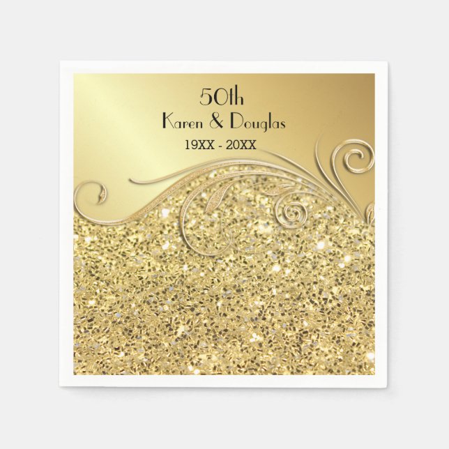 Servilleta De Papel Sparkle Golden 50° Aniversario del Boda (Anverso)