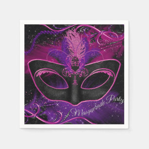 Servilleta De Papel Sparkle Máscara Rosa y Morada Mascarada Fiesta Nap