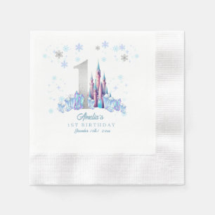Servilleta De Papel Sparkle Silver Frozen Kingdom Castle 1º cumpleaños