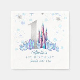 Servilleta De Papel Sparkle Silver Frozen Kingdom Castle 1º cumpleaños