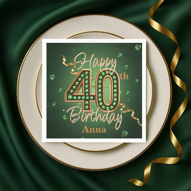 Servilleta De Papel Sparkling Emerald Green and Gold 40th Birthday (Subido por el creador)