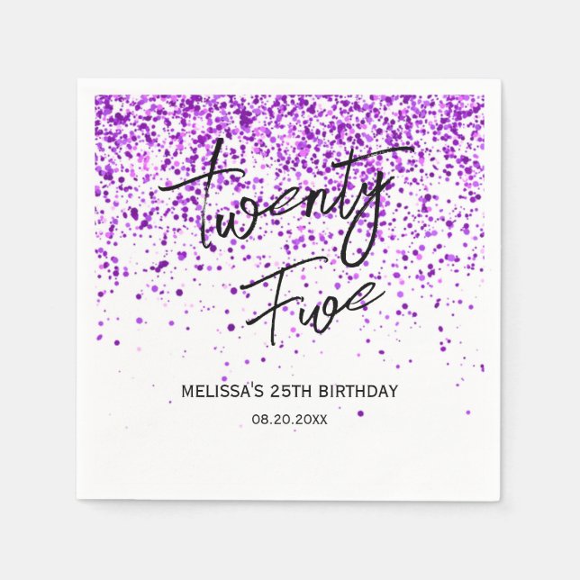 Servilleta De Papel Sparkling Purple Purpurina White Cualquier Cumplea (Anverso)
