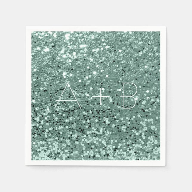 Servilleta De Papel Sparkly Aqua Mint Green Sequin Sparkly Purpurina (Anverso)