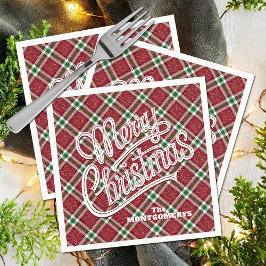 Servilleta De Papel Sparkly Merry Christmas Plaid