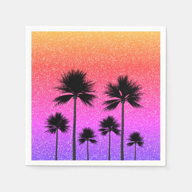 Servilleta De Papel Sparkly Palm Trees Gradient Sunset (Anverso)