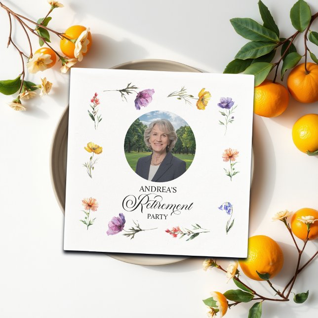 Servilleta De Papel Special Photo Elegant Floral Retirement Party (Subido por el creador)