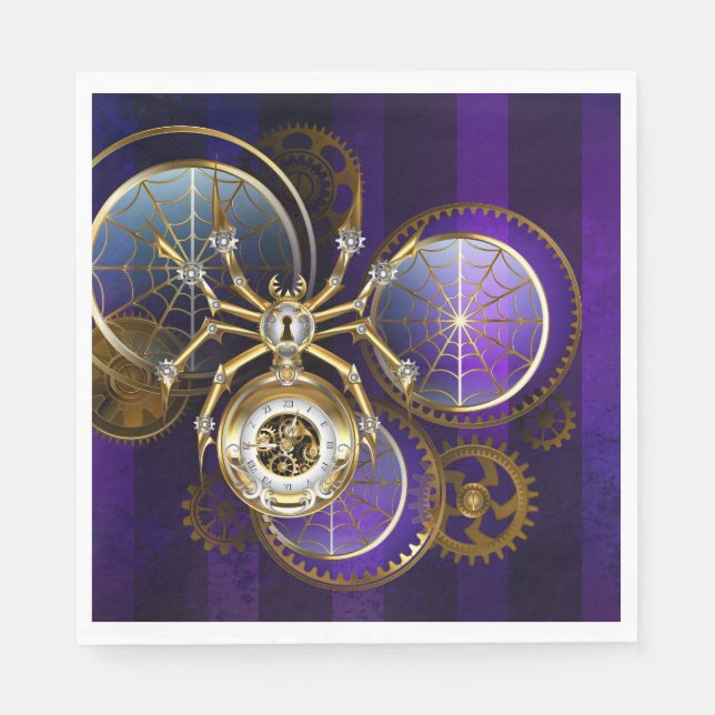 Servilleta De Papel Spider Steampunk sobre fondo morado (Anverso)