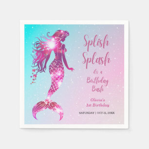 Servilleta De Papel Splish Splash Sirmaid Baby Girl Primer cumpleaños