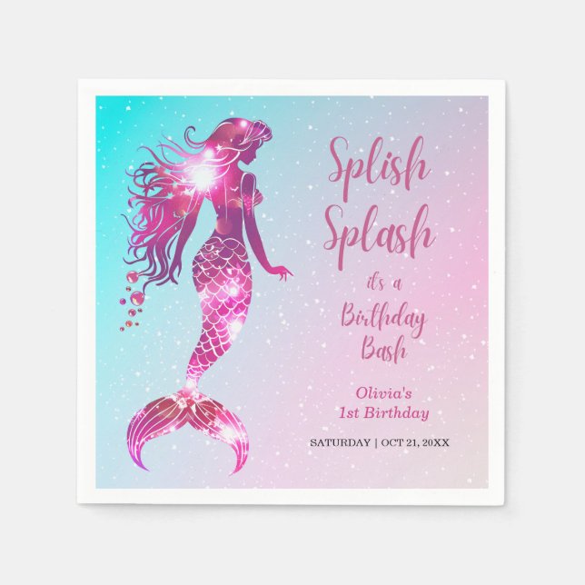 Servilleta De Papel Splish Splash Sirmaid Baby Girl Primer cumpleaños (Anverso)