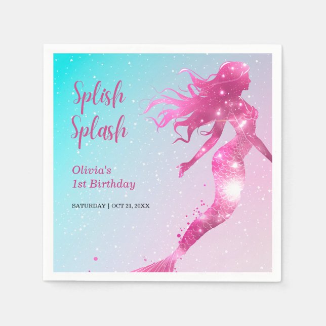Servilleta De Papel Splish Splash Sirmaid Baby Girl Primer cumpleaños (Anverso)