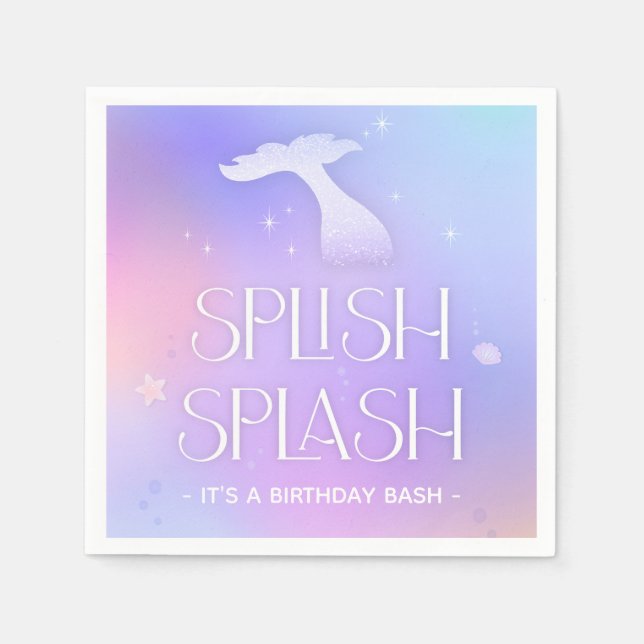 Servilleta De Papel Splish Splash Whimsical Sparkly Mermaid Cumpleaños (Anverso)