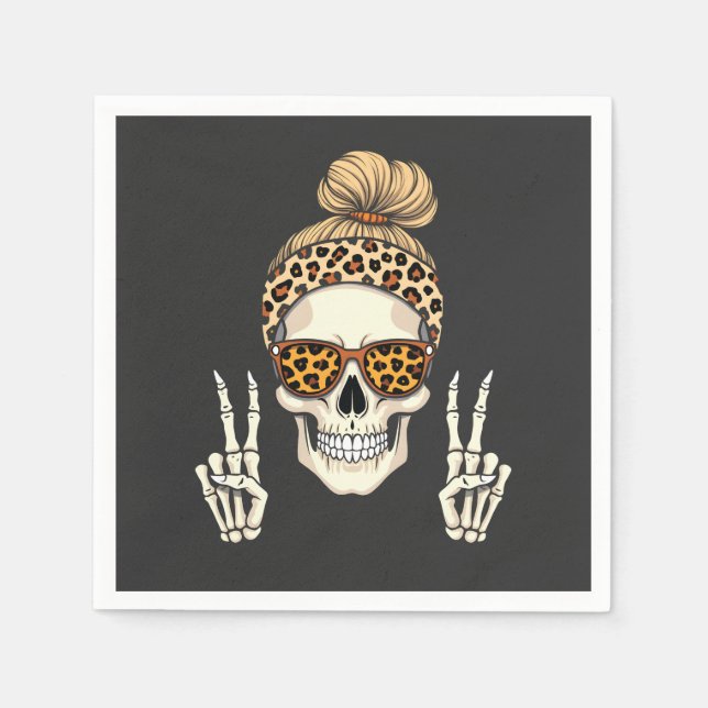 Servilleta De Papel Spookon Skeleton Skull Leopard Halloween Mom (Anverso)
