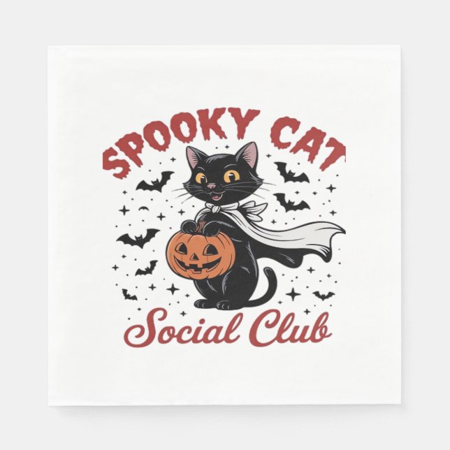 Servilleta De Papel Spooky Cat Social Club PNG - Cute Halloween Classi (Anverso)