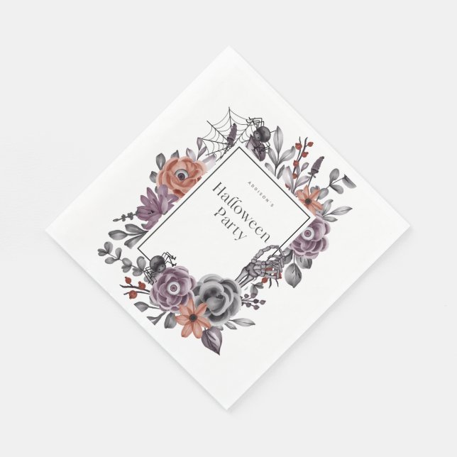 Servilleta De Papel Spooky Floral Halloween Birday Party Card (Esquina)