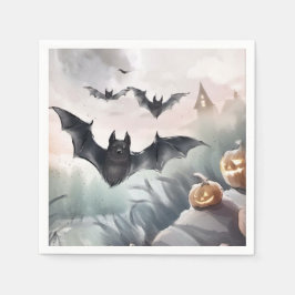 Servilleta De Papel Spooky House con Bat Design Halloween acuarela