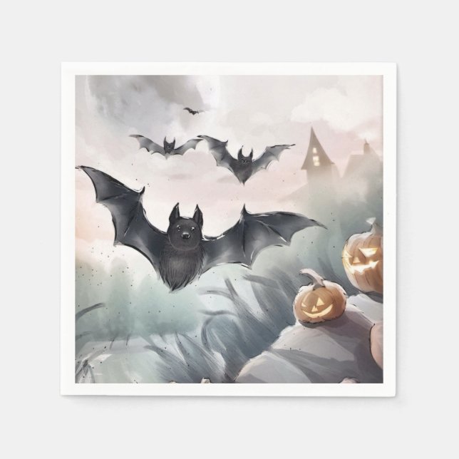 Servilleta De Papel Spooky House con Bat Design Halloween acuarela (Anverso)