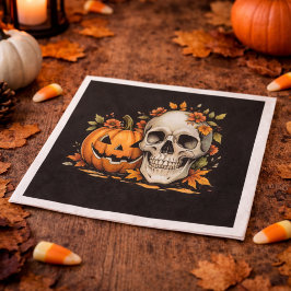 Servilleta De Papel Spooky Season Skull and Pumpkin Halloween Party