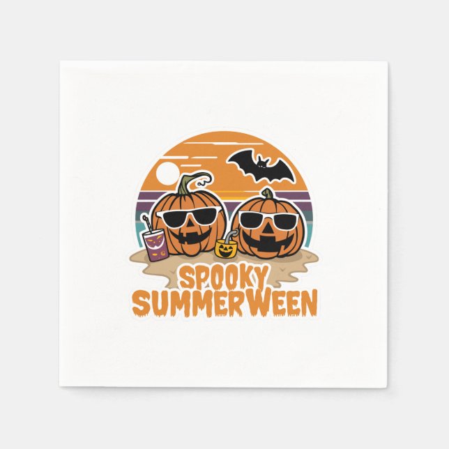 Servilleta De Papel Spooky Summerween - calabazas en la playa (Anverso)