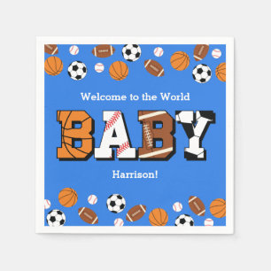 Servilleta De Papel Sports Baby Shower Co-ed Theme Boy Blue